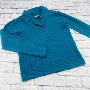 G.H BASS & Co. Women's Cable Knit Cowl Sweater Large Blue Long Sleeve